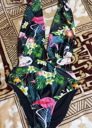 Слитный купальник в фламинго