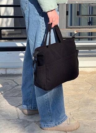 Тканевая вельветовая сумка шоппер для покупок усиленные ручки