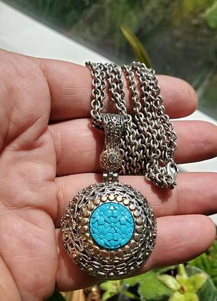 Винтажное цепное колье с объемным кулоном, америка