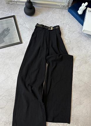 Штани жіночі широкі лляні базові брюки трендові палаццо бежеві сірі чорні сині білі графітові