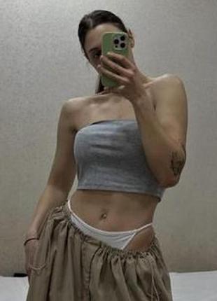 Топ бандо светло серый shein в крупный рубчик л/хл р