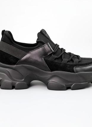 Кроссовки женские кожаные 590012 черные