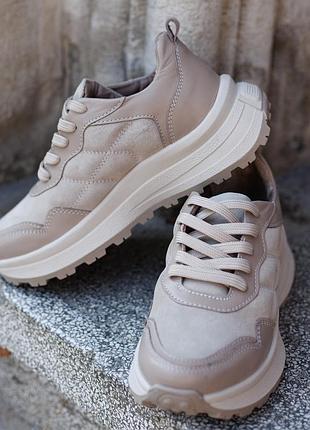 Кроссовки женские кожаные 589930 бежевые