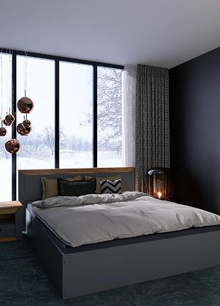 Спальний комплект нордик 2, дуб крафт золотий, графіт мебель для дома