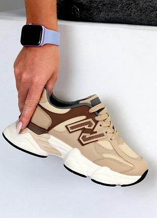 Кросівки "mirell", беж/шоколад, екошкіра/ екозамша
