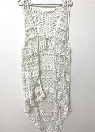 Жилетка  кардиган вязаная кроше макраме