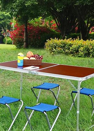 Стол туристический складной для пикника для рыбалки+ 4 стула 120*60*70 коричневый folding table market