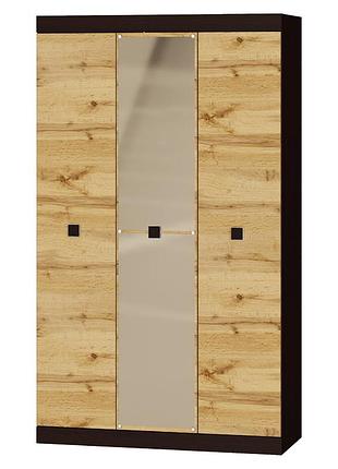 Шафа тридверна 1200 соната з дзеркалом, венге темний, дуб крафт золотий меблі для дому