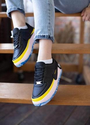 Жіночі кросівки найк nike air force 1 shadow black/yellow