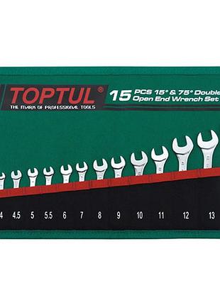 Набор ключей рожковых toptul 15 шт. 3,2-14мм 15°х75° graj1501 гранд инструмент