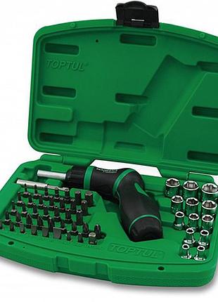 Набор торцевых головок и бит toptul 1/4" с трещоточной отверткой gaai5401 гранд инструмент