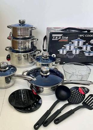 Набор кастрюль из нержавеющей стали zepline zp-076 18 предметов market 47754422