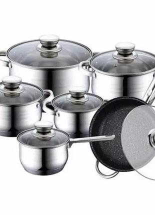Набір кухонного посуду з нержавіючої сталі на 12 предметів rainberg rb-601 market 47754031