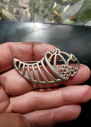 Рог изобилия, тыква, яблоко, виноград, оловьевая брошь, деньблагодарения, 80-е