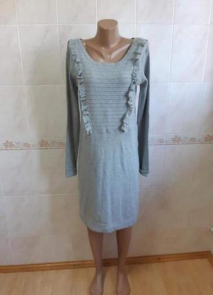 Теплое вязаное серое платье изнанку