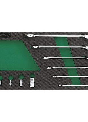 Набор ключей трещоточных комбинированных 8-19мм + переходники 10ед. (в ложементе, тип а) toptul gva1017 гранд