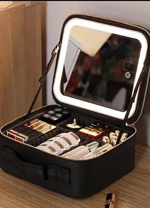 Чорна дорожня косметичка-валіза з led дзеркалом чорна market 47753683