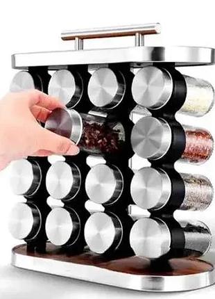 Карусель для специй набор для специй 16 емкостей stainless steel and wood / органайзер для хранения специй