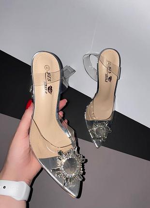 Прозорі туфлі на каблуку з брошкою силіконові туфлі на шпильці туфлі з камінчиками на підборах