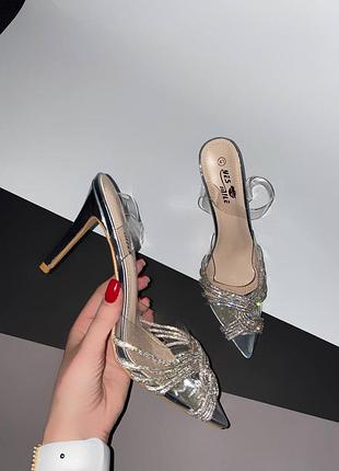 Прозорі туфлі з стразами на каблуку силіконові туфлі на шпильці з камінцями туфлі на підборах