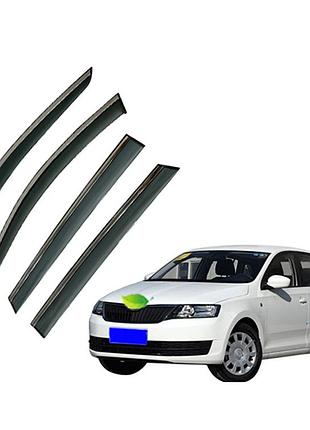 Дефлекторы окон (ветровики) для skoda rapid spaceback 2013+ с нерж. хром полоской (hawk)