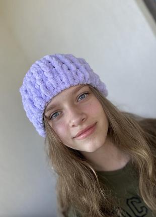 Шапка  плюшевая лавандовая