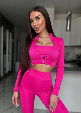 Стильний фітнес костюм топ+ кофта + легінси