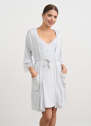 Жіночий віскозний комплект з мереживом - сорочка та халат nicoletta туреччина