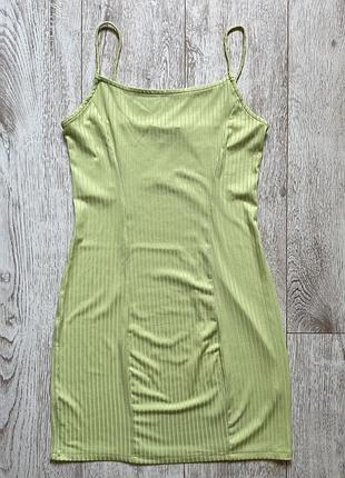 Жіноча, лаймова, міні сукня в рубчик l/40 від primark