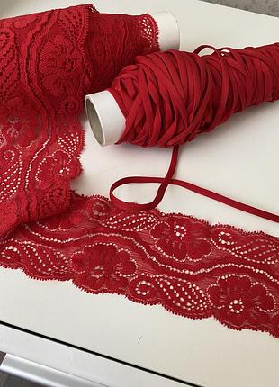Уцінка! мереживо червоне, резинка червона, швейна фурнітура