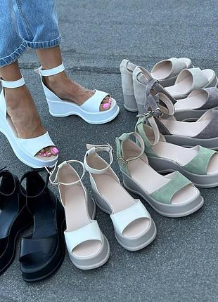 Босоножки женские натуральная замша/кожа