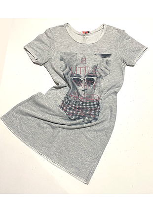 Eur 40 натуральное хлопковое платье летнее светло-серое платье принт короткий рукав