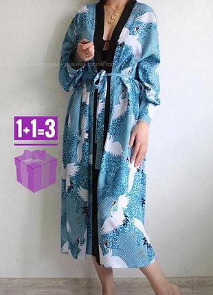 Халат з лелеками / журавлями с поясом віскоза