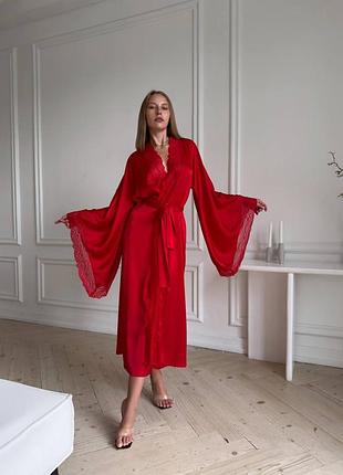 Шикарний жіночий червоний халат