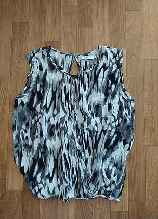 Блуза майка открытая с разрезами черно белая capri collection m