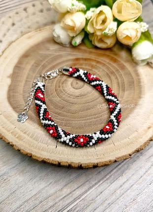 Женский геометрический браслет под вышиванку. жгут из бисера.узорno20