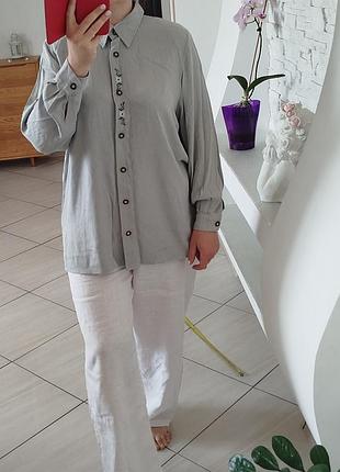 Рубашка серая винтажная с вышивкой