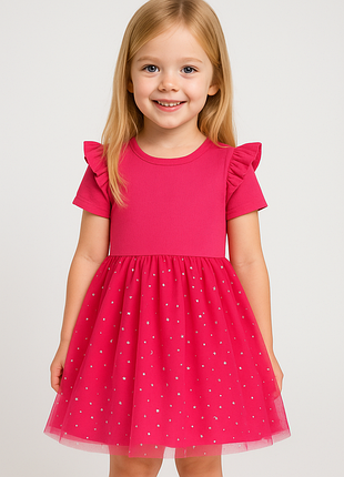Нарядное яркое розовое платье для девочки с блестками, 4-5 лет,5-6 лет