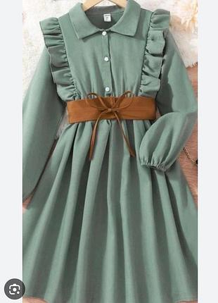 Мʼятна сукня для дівчики сукня з оборкою зелена сукня на довгий рукав плаття з воланами для дівчинки