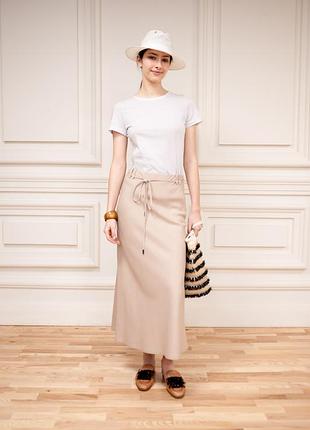 Льняная бежевая юбка миди в стиле сафари алфея