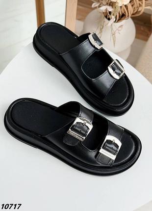 Трендовые кожаные женские шлепанцы