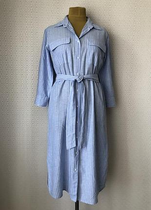 Лен! платье рубашка оверсайз хлопок лен от h&m, размер 36 (s), реально до l