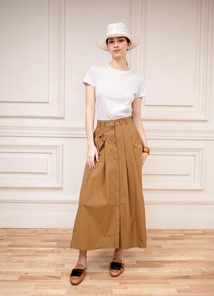 Хлопковая юбка на пуговицах с аксессуарным мешочком коричневого цвета ольвия