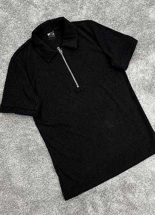 Футболка поло чоловіча базова однотонна приталена чорна s-xl