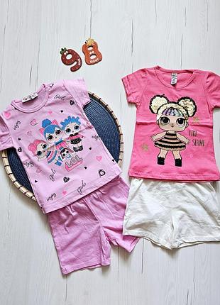 Костюм летний детский 98см, туреченица, 2-3роки, комплект для девочки с лол, футболка+шорты, майка+шорты