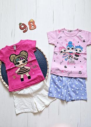 Костюм летний детский 98см, туреченица, 2-3роки, комплект для девочки с лол, футболка+шорты, майка+шорты