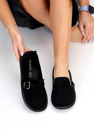 Стильные анатомические мокасины удобные в замше черный цвет на низкой подошве, новинка 2025, деловой