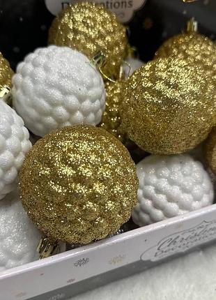Набір новорічних кульок 20 шт. по 8 см різні кольори білий золото