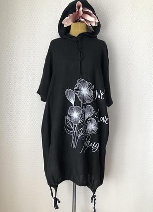 Платье с капюшоном в белый цветочный узор, размер l-xl