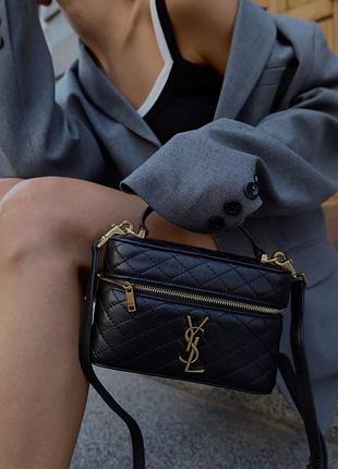 Сумка yves saint laurent ysl гладка шкіра 20x14x7 женская натуральная кожа черный